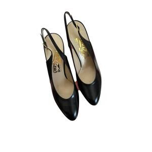 Salvatore Ferragamo Black Calf Slingback heels Size: 6.5 AA New In Box Italy